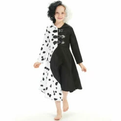 Enfant 2021 Cruella Robe Noire & Blanche Enfant Cosplay Costume