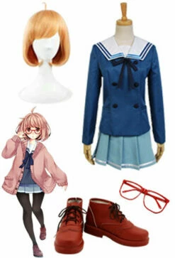 Beyond The Boundary Mirai Kuriyama Cosplay Costume+ Lunettes + Perruque+ Chaussures